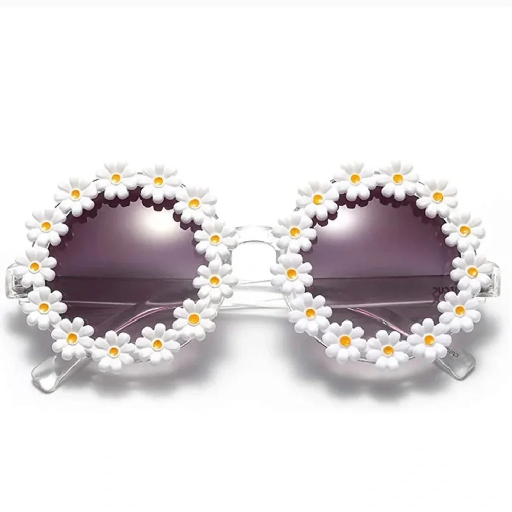 Daisy Round Sunglasses Floral Design for Costume Parties, Festivals, Retro, Gift